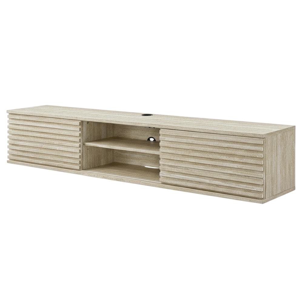 Gray faux wall-mount media console, solid construction, 70-inch design. Picture 1