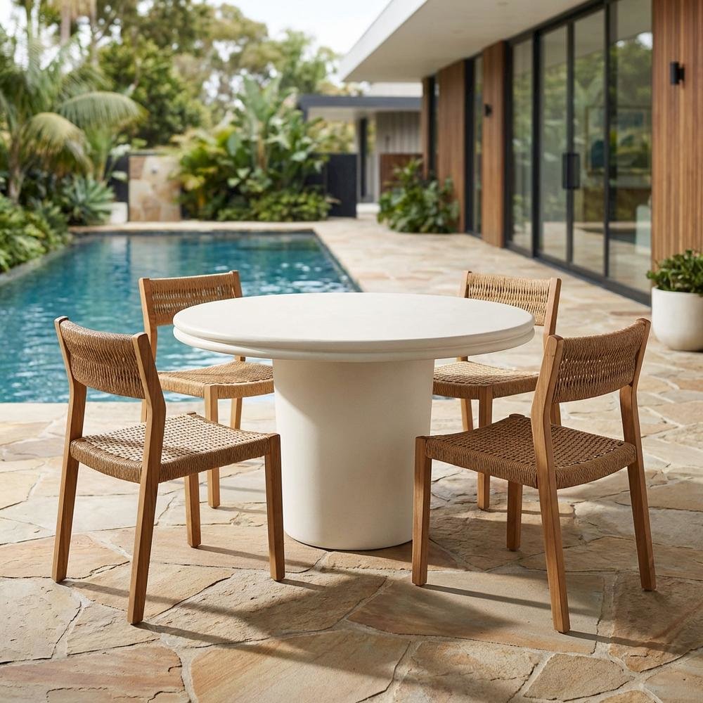 Round Concrete Outdoor Dining Table with Weather-Resistant Surface. Picture 3
