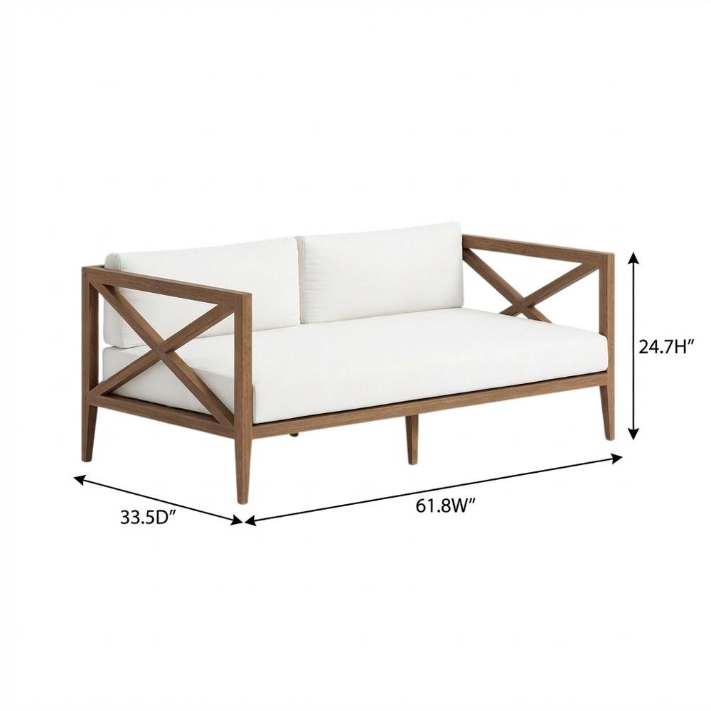 Teak Outdoor Loveseat for Patio with Armrests and Cushioned Seat. Picture 7