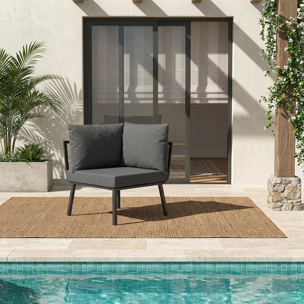 Outdoor Patio Aluminum Corner Chair With Cushioned Seat And Armrests. Picture 2