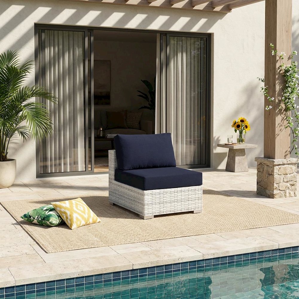 Outdoor Patio Armless Lounge Chair With Cushioned Seat, Weather-Resistant Frame. Picture 2