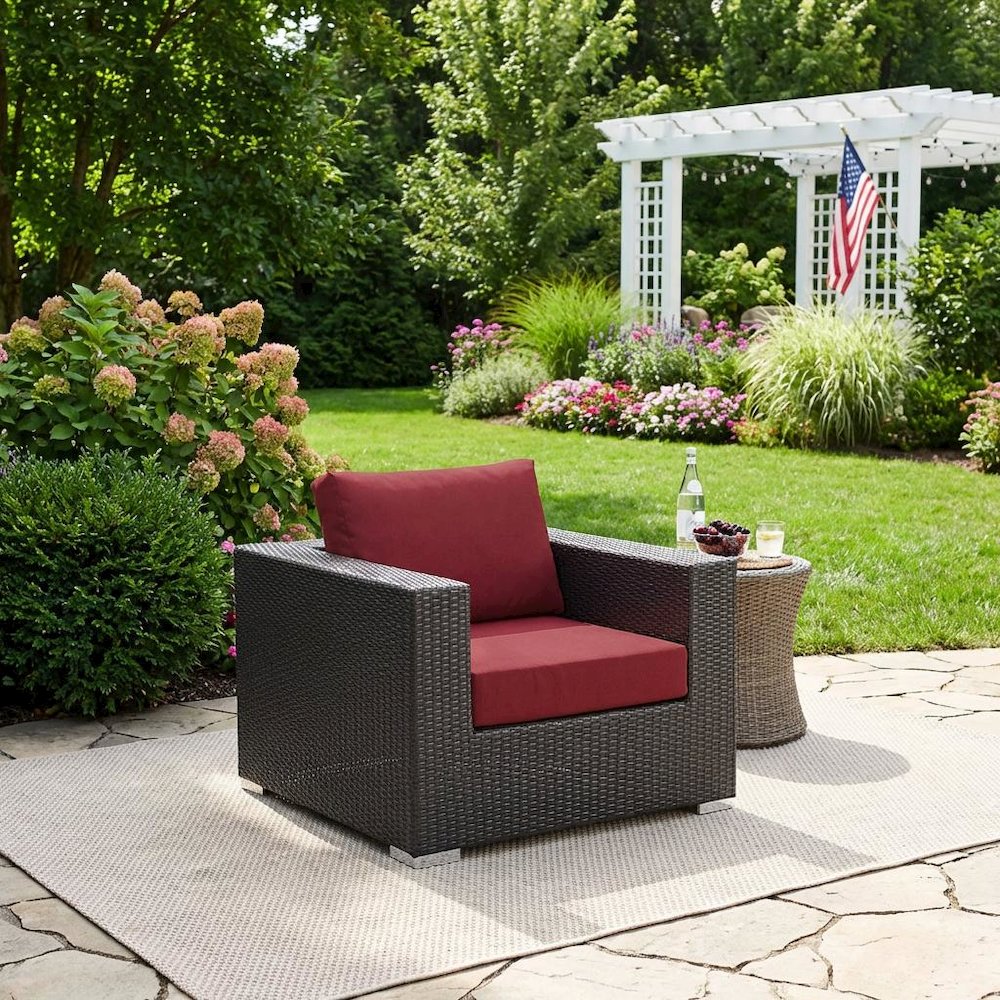 Outdoor Patio Armchair With Cushioned Back, Seat For Comfortable Sitting. Picture 3