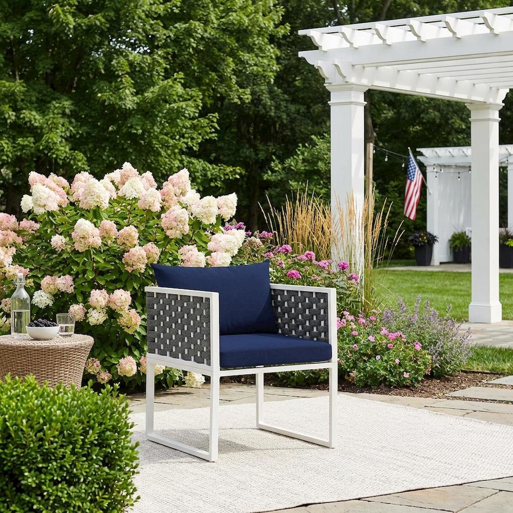 Outdoor Patio Aluminum Dining Armchair With Cushioned Seat And Armrests. Picture 3