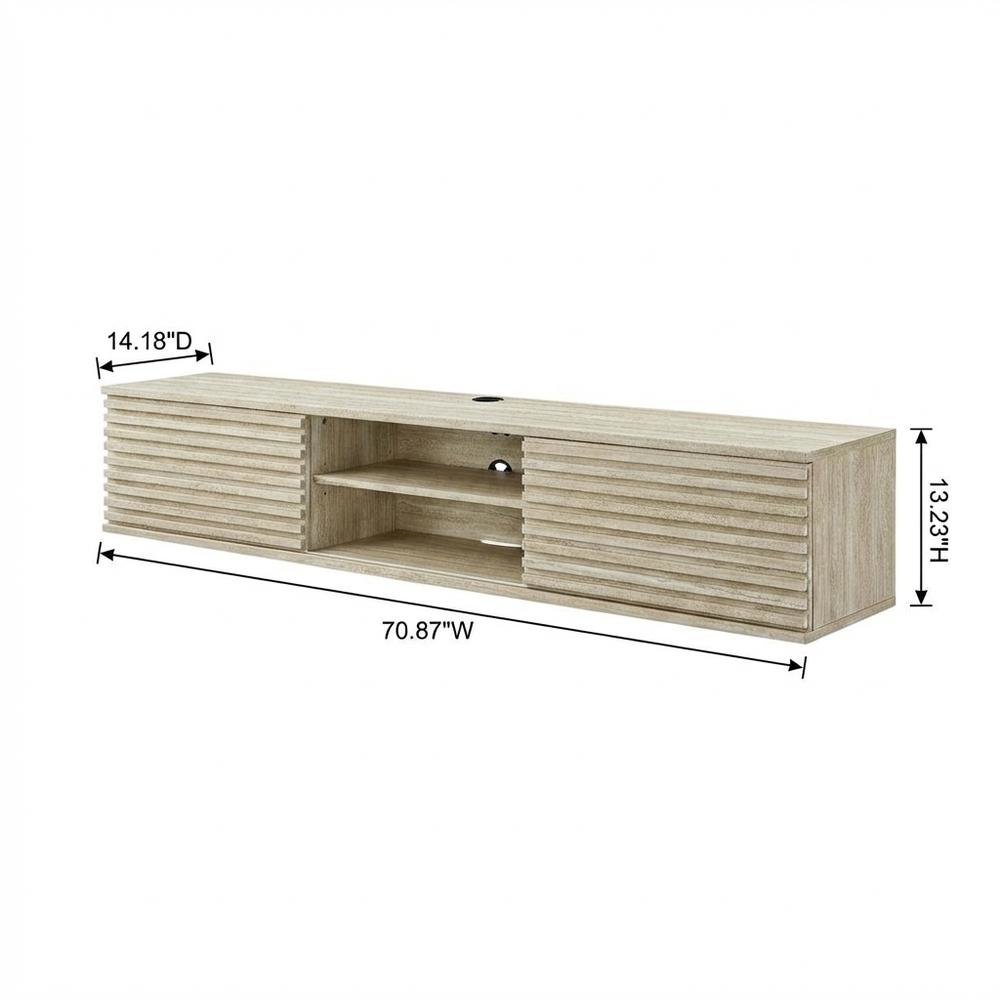 Gray faux wall-mount media console, solid construction, 70-inch design. Picture 7