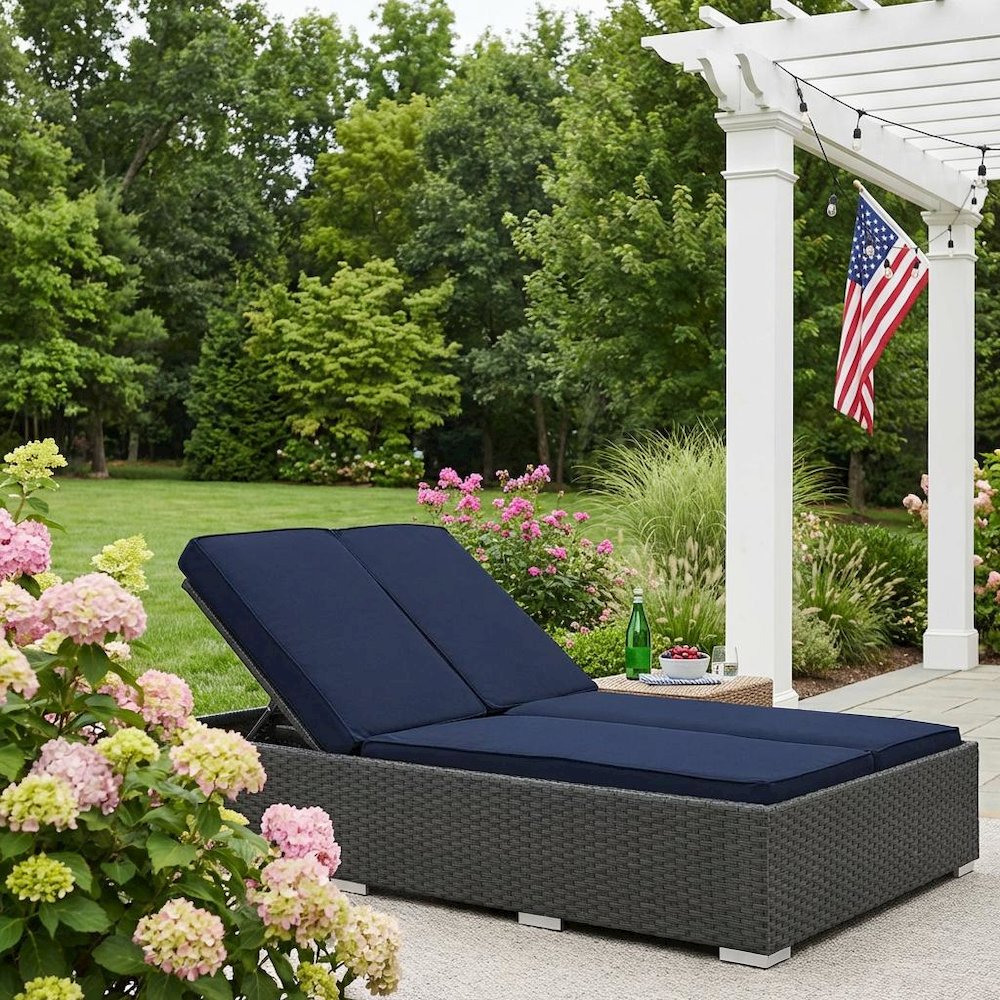 Outdoor Patio Double Chaise With Cushioned Seat And Sturdy Frame. Picture 3
