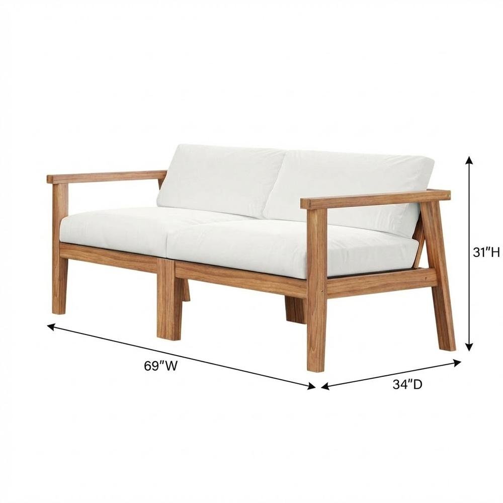 Outdoor Patio Teak Wood 2-Seater Loveseat With Armrest And Backrest. Picture 7