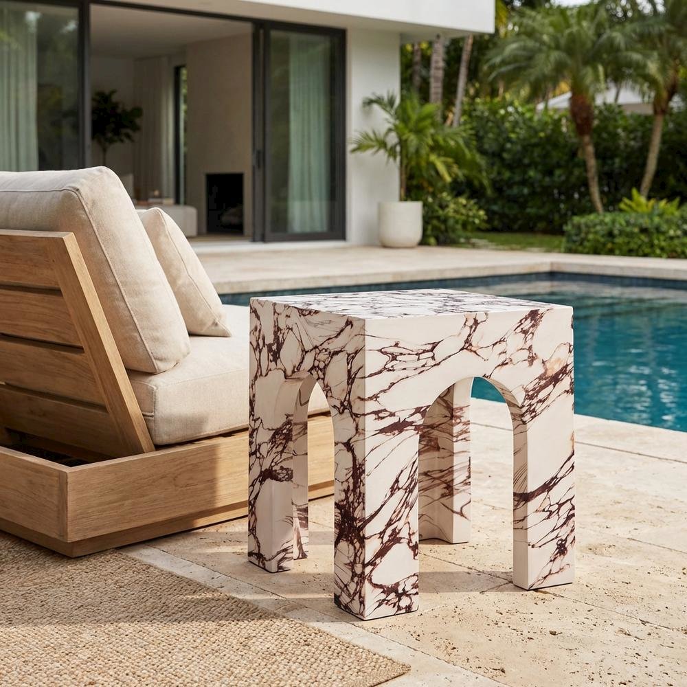 Outdoor patio arched concrete side table with sturdy design for outdoor living. Picture 3