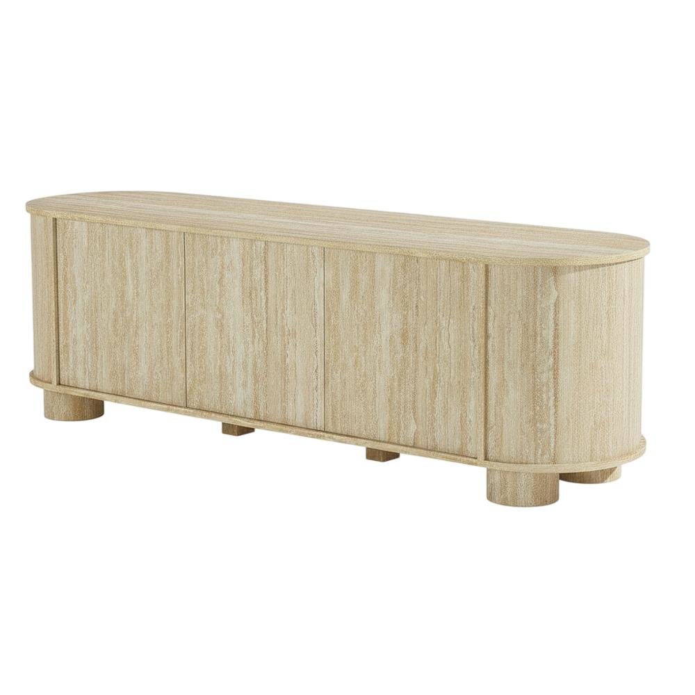 Gray Faux Travertine TV Stand with Solid Mango Construction. Picture 1