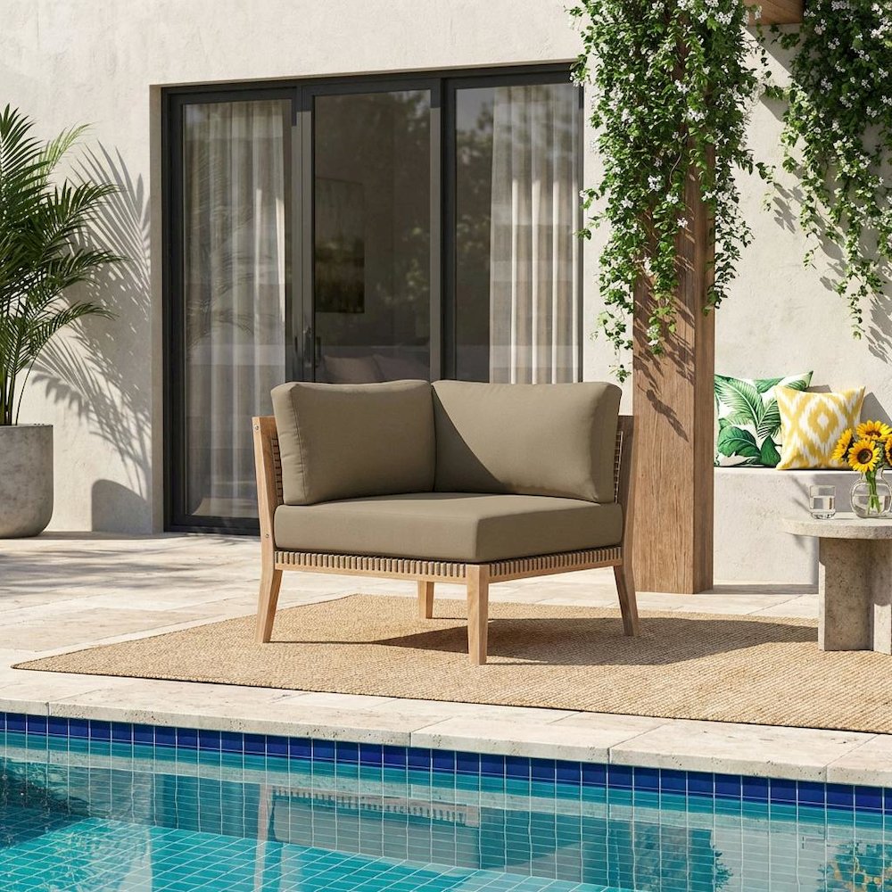 Outdoor Lounge Chair With Teak Wood Frame And Comfortable Seat. Picture 2