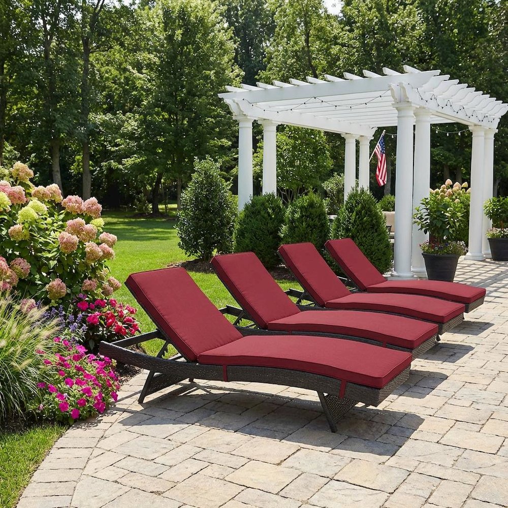 Outdoor Patio Chaise Set Of 4 With Cushioned Lounge Chairs, Backyard Relaxation. Picture 3