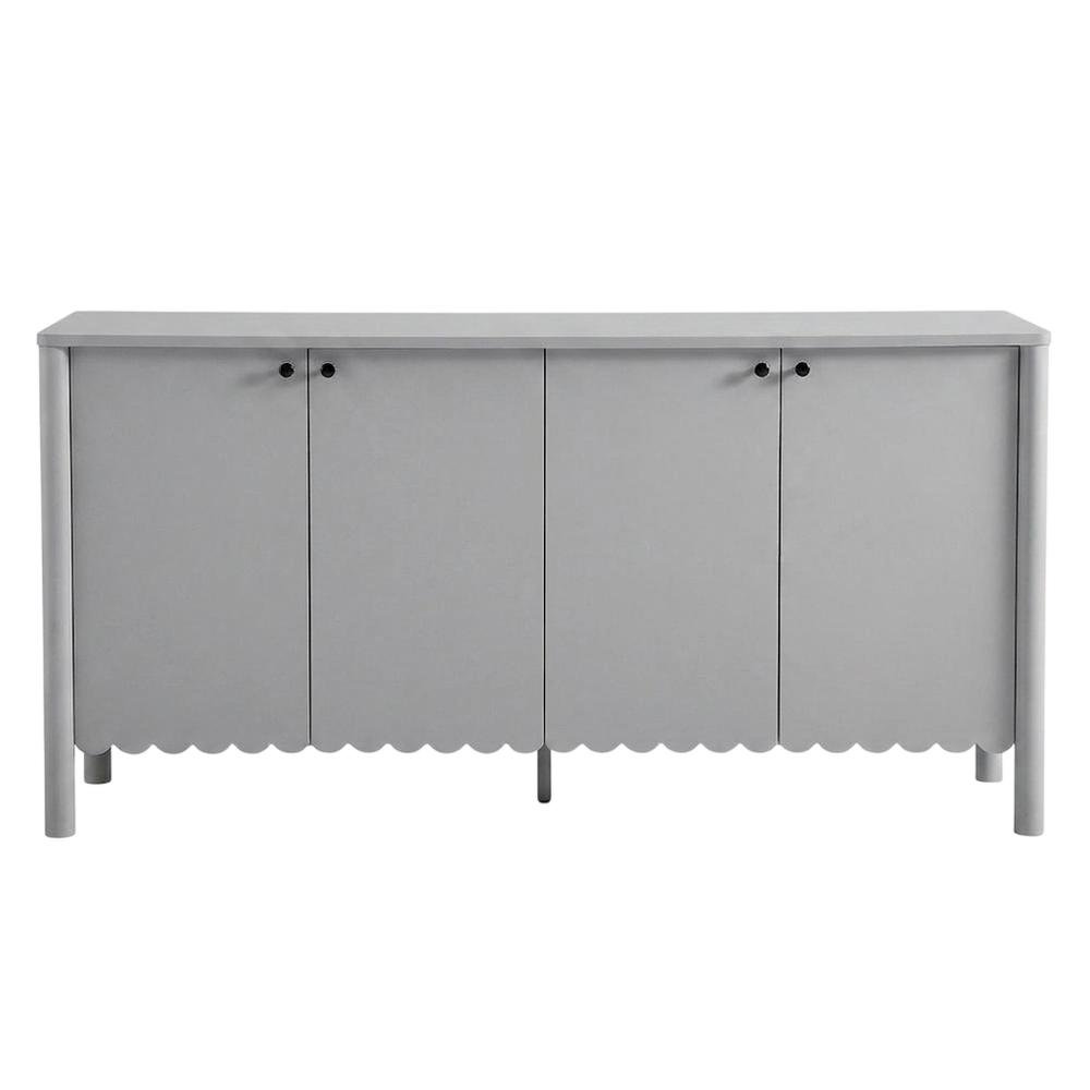 Wooden Scalloped 4-Door Sideboard Buffet Cabinet with Storage, Light Gray. Picture 1