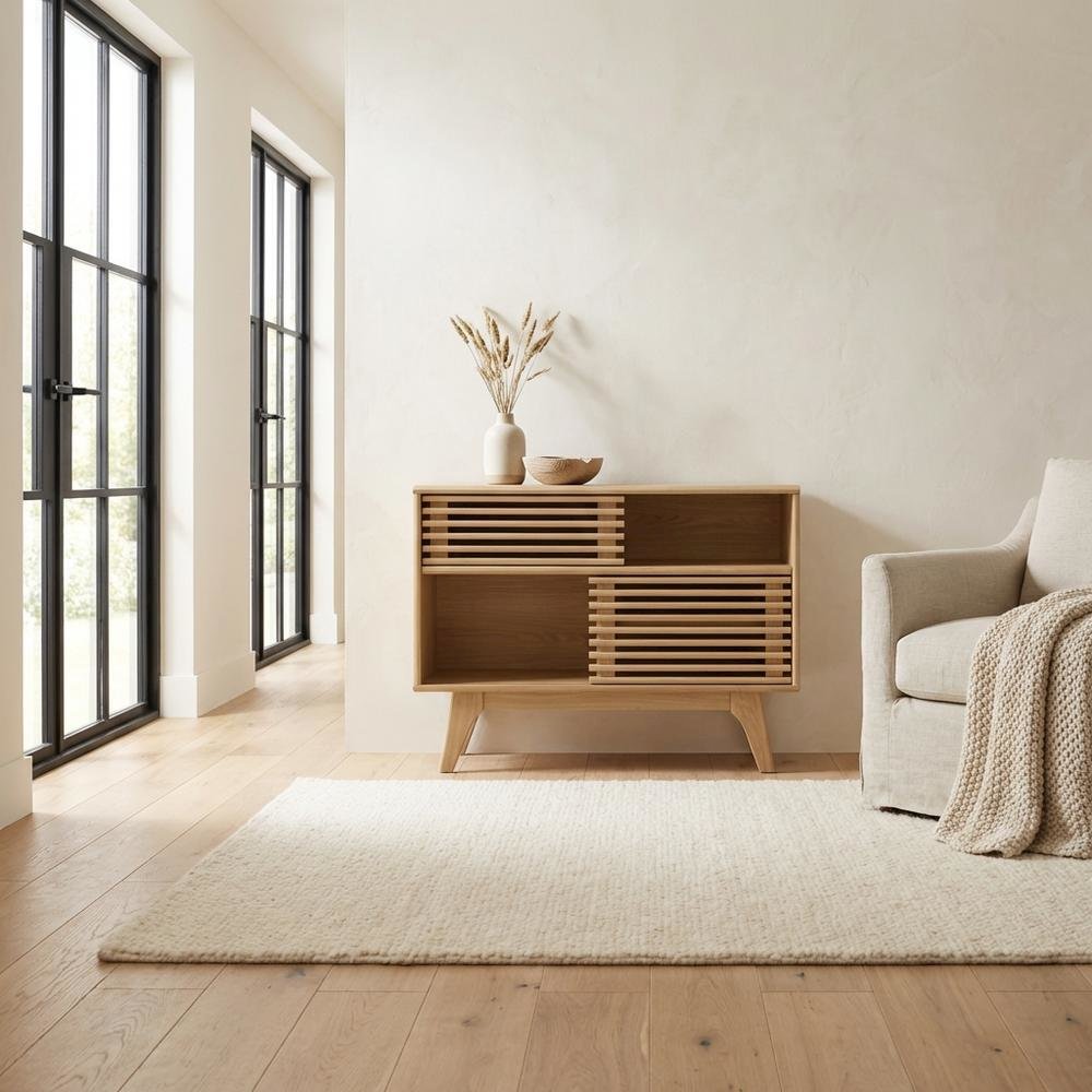Brown wood TV stand with sleek design and sturdy construction. Picture 3