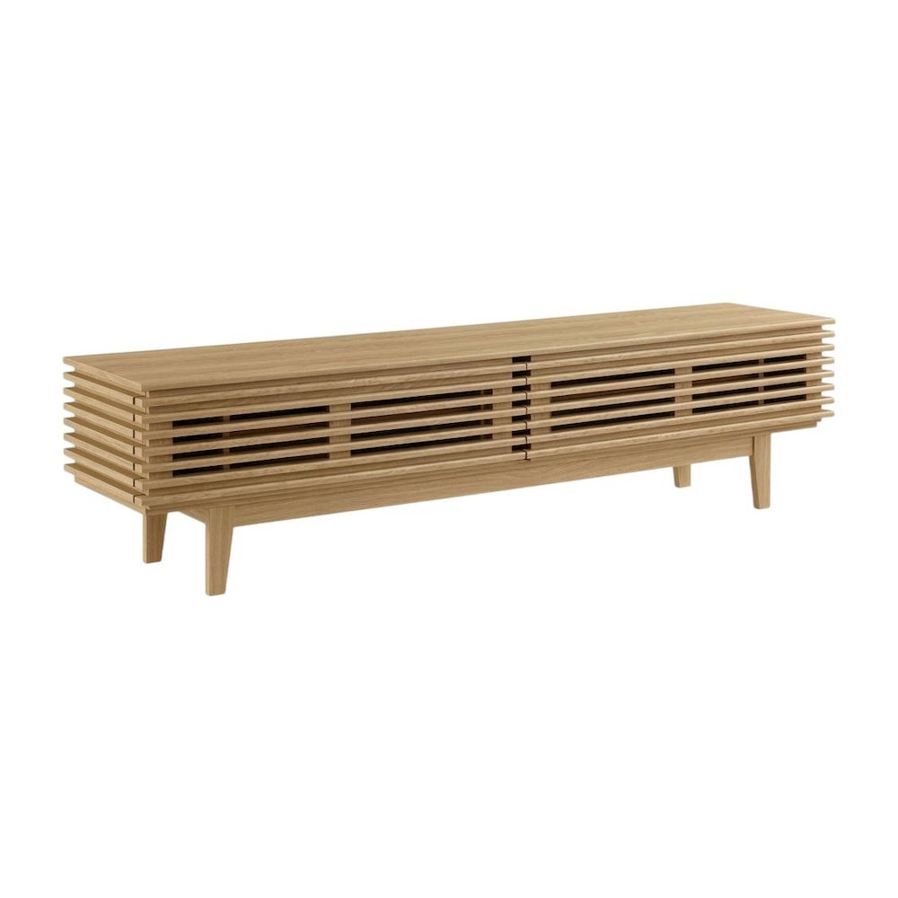 Brown wood TV stand with sleek design and sturdy construction. Picture 1