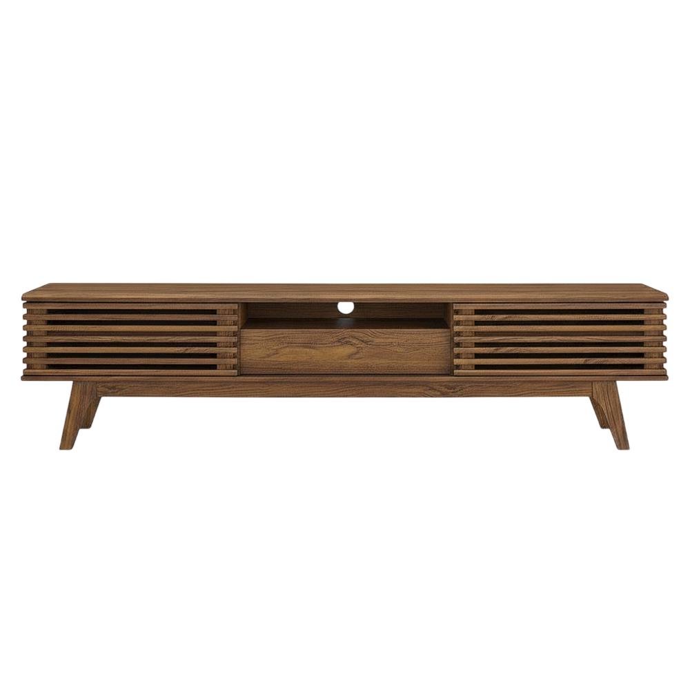 Brown wood TV stand with sleek design and ample storage space. Picture 4
