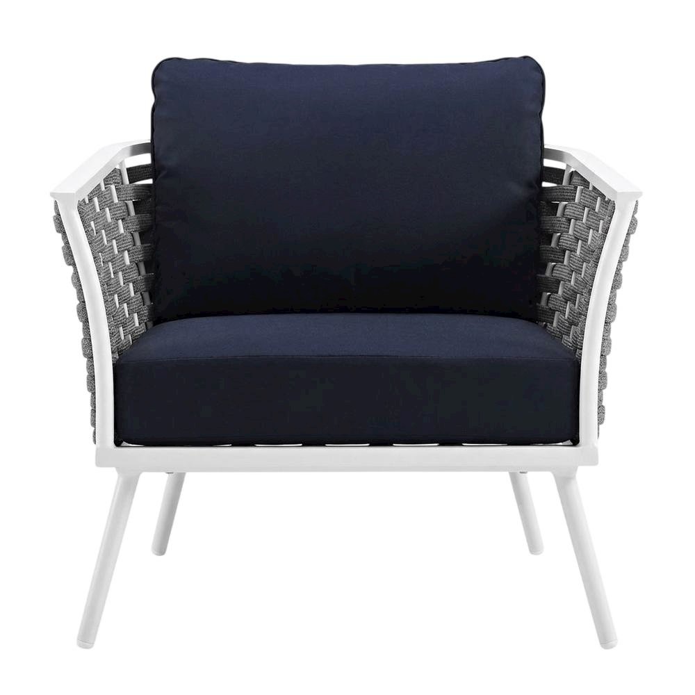 Aluminum Armchair For Outdoor Lounge With Cushioned Seat And Armrests. Picture 4