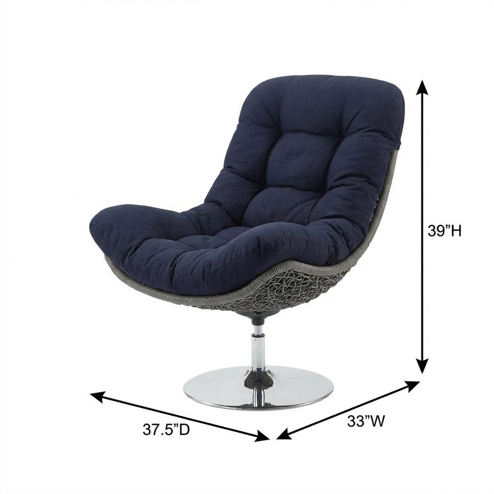 Wicker Rattan Outdoor Swivel Lounge Chair With Cushioned Seat. Picture 7