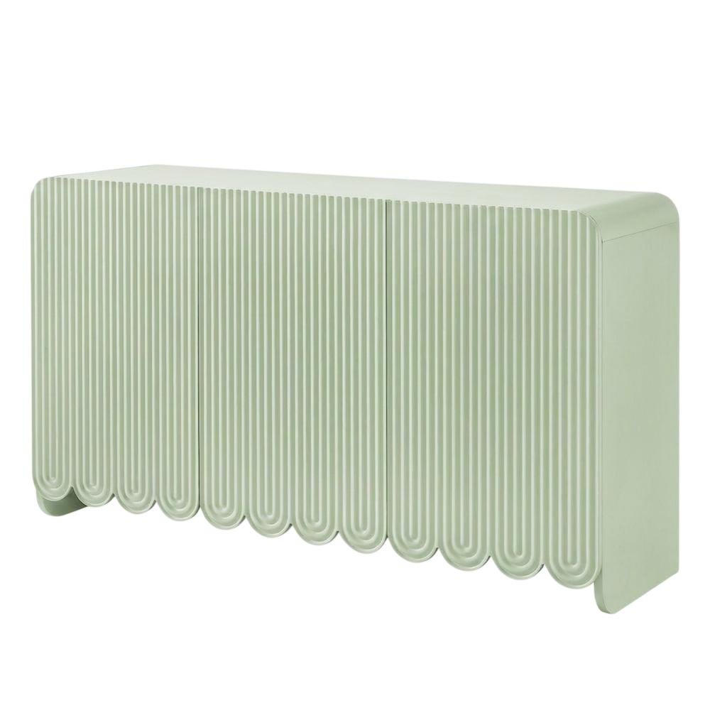 Scalloped And Fluted Storage Cabinet With Elegant Design In Neutral Finish. Picture 1