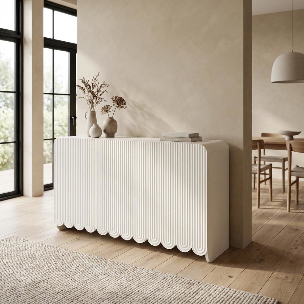 Fluted And Scalloped Sideboard Storage Cabinet In Elegant Finish. Picture 3