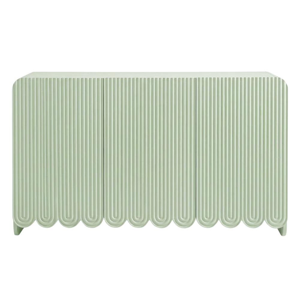 Scalloped And Fluted Storage Cabinet With Elegant Design In Neutral Finish. Picture 5