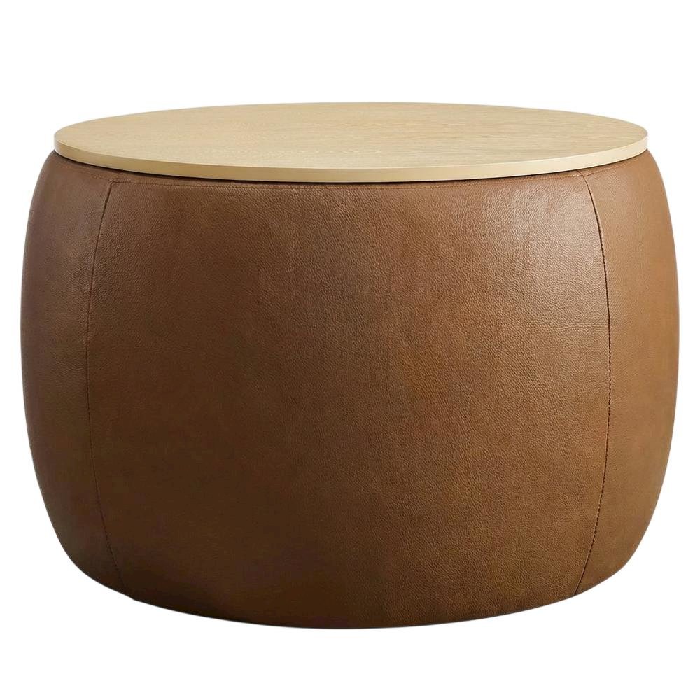 Vegan Leather Storage Ottoman, Neutral Color with Spacious Seat, Durable. Picture 1