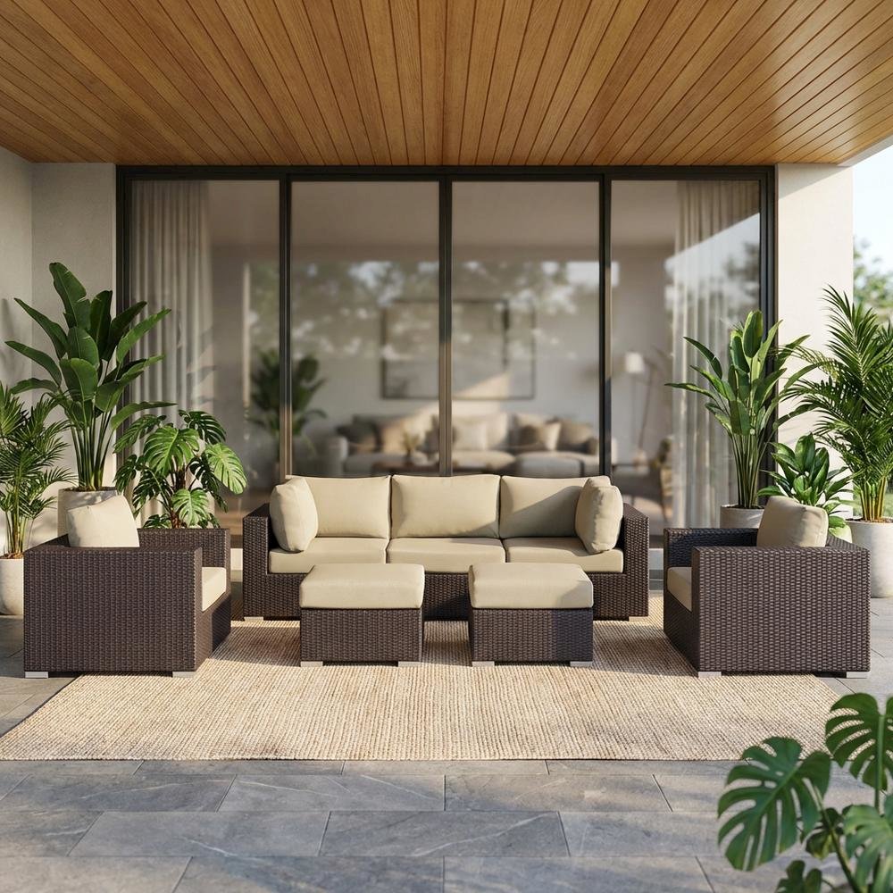 7 Piece Outdoor Patio Sectional Set With Cushions And Armrest Comfort. Picture 2