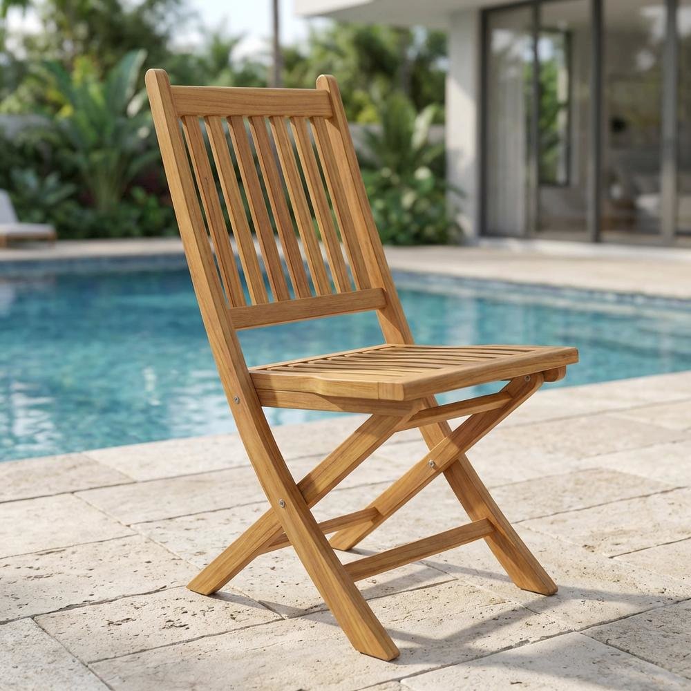 Weather-Resistant Teak Outdoor Folding Chair With Comfortable Backrest. Picture 3