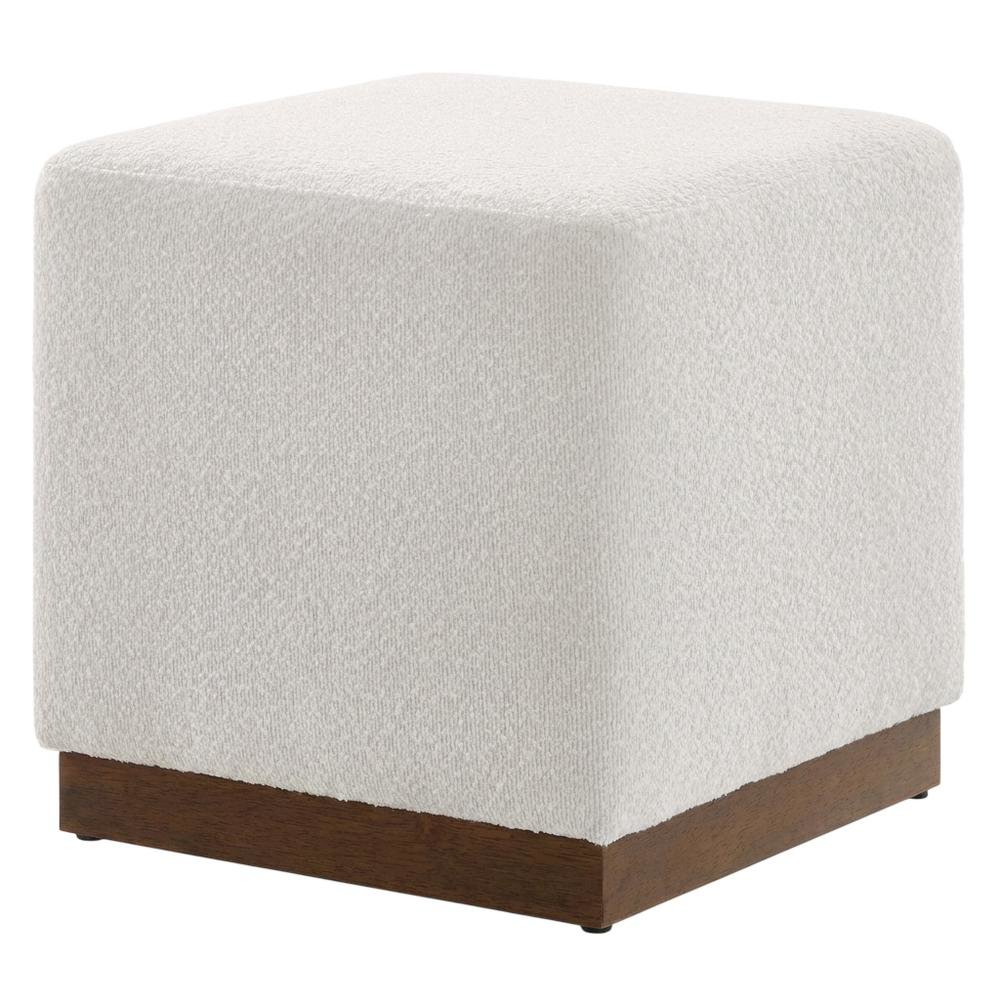 Square Boucle Upholstered Ottoman, Neutral Tone, Versatile Seating, Footrest. Picture 1