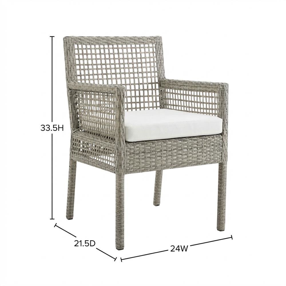 Outdoor Patio Wicker Rattan Dining Armchair Set Of 2, Cushioned Seat, Armrests. Picture 7