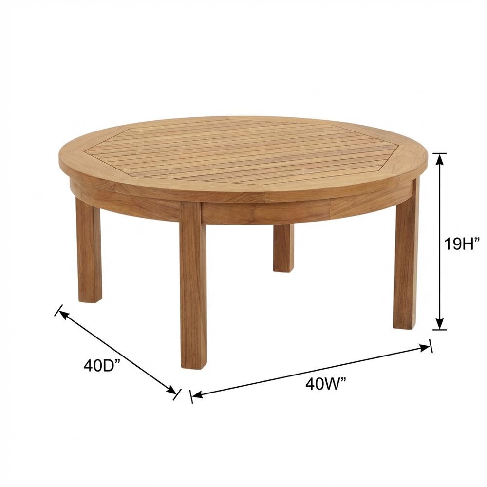 Teak Outdoor Coffee Table With Round Top And Rustic Finish. Picture 7