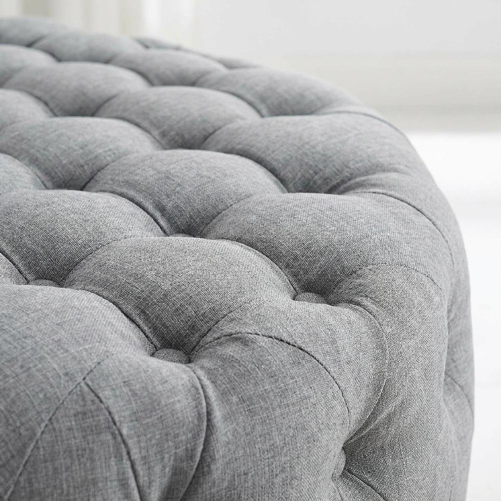 Light Gray Fabric Ottoman, Neutral Soft Upholstered Seat for Room. Picture 6