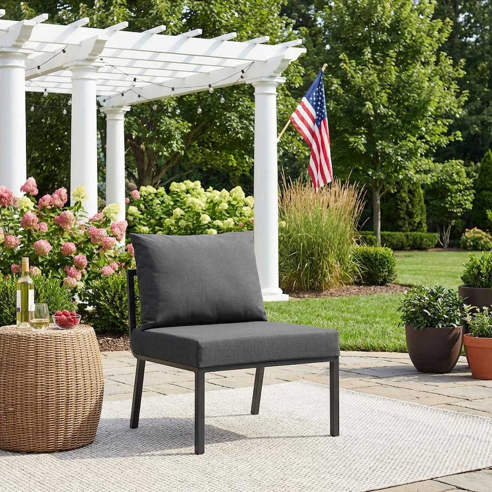 Aluminum Outdoor Lounge Chair With Cushioned Backrest And Seat. Picture 3