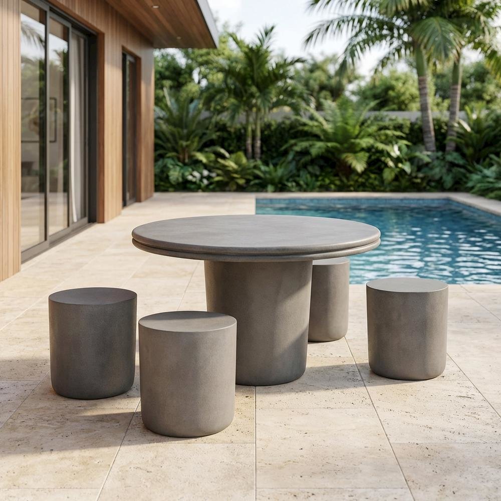 Outdoor patio dining set with concrete table, 5-piece collection for outdoor use. Picture 3