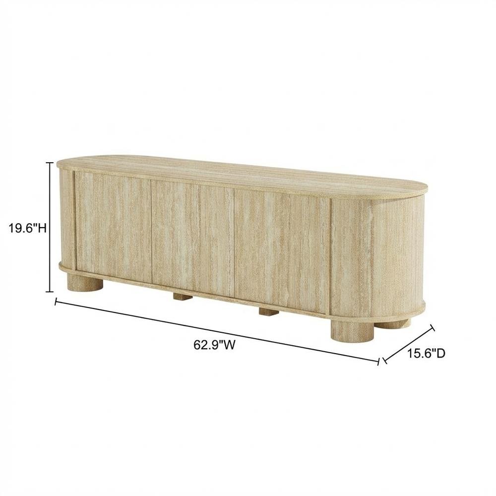Gray Faux Travertine TV Stand with Solid Mango Construction. Picture 7
