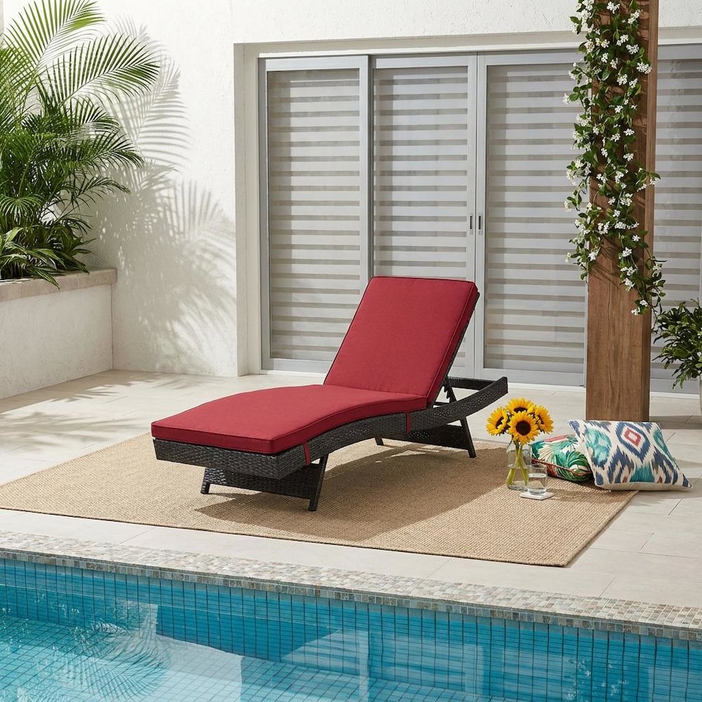 Outdoor Patio Chaise In Neutral Fabric With Cushioned Comfort For Relaxing. Picture 2