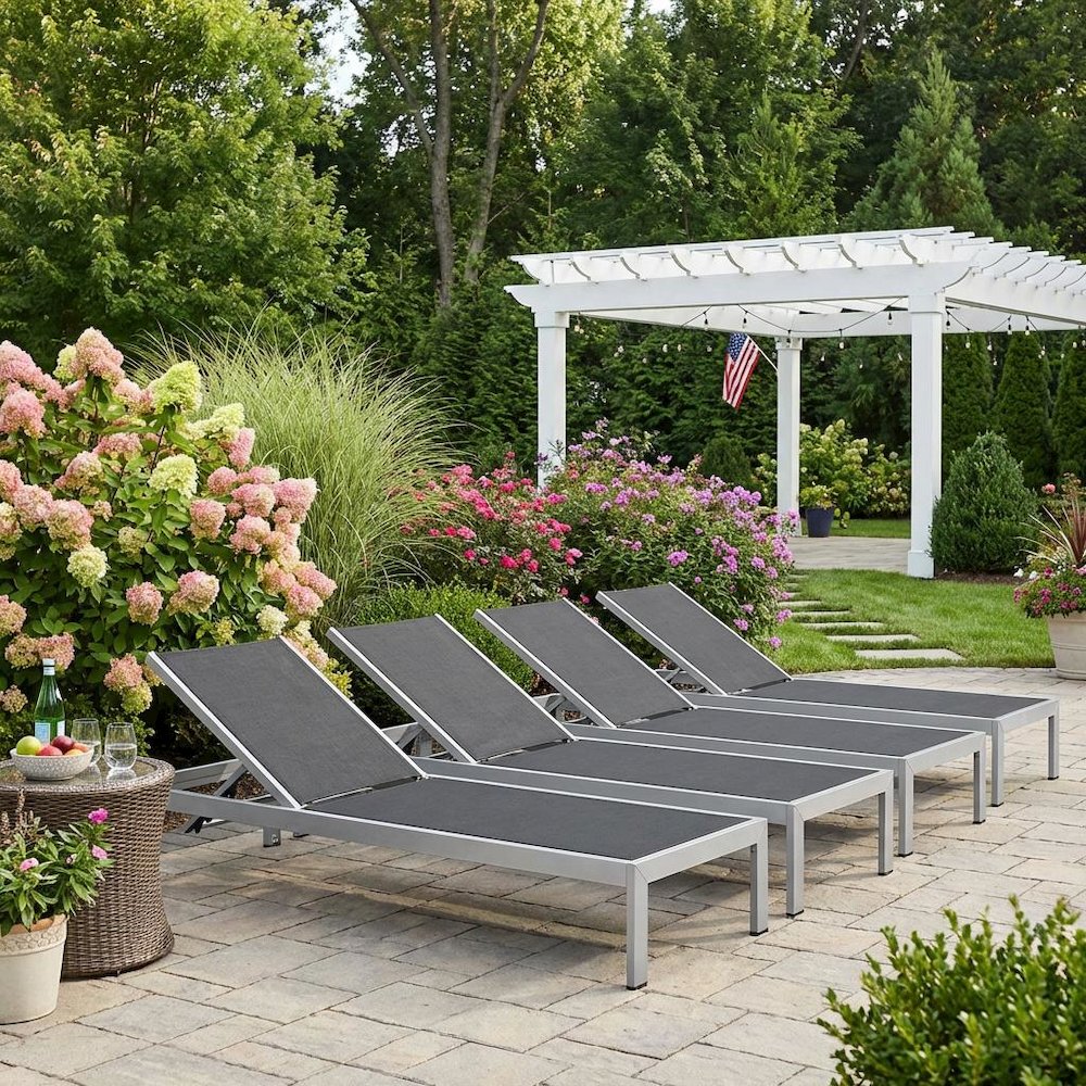 Aluminum Patio Chaise Lounge Set Of 4 With Comfortable Backrests. Picture 3