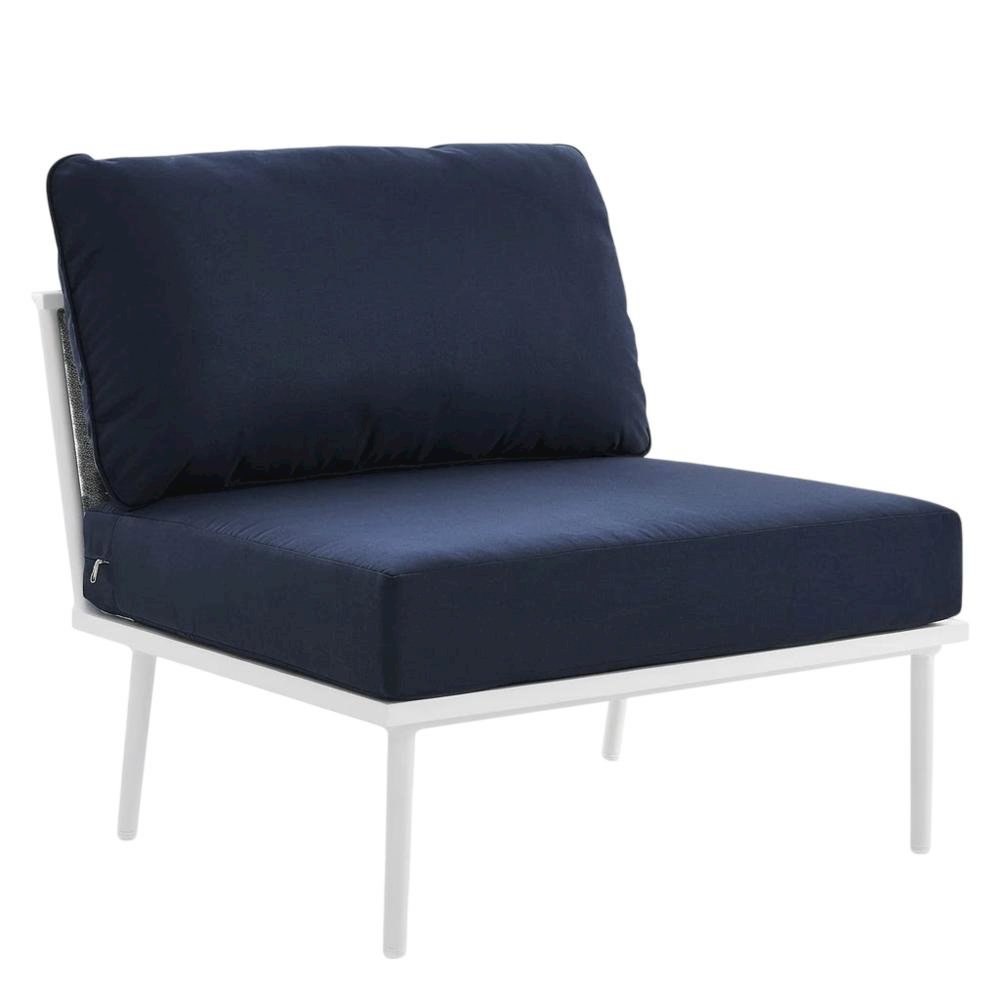 Armless Outdoor Lounge Chair With Aluminum Frame And Cushioned Seat. Picture 1