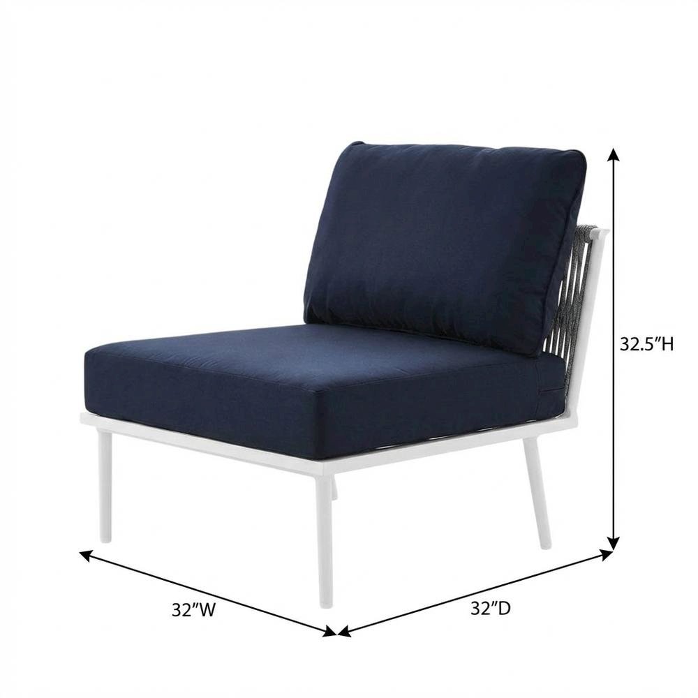 Armless Outdoor Lounge Chair With Aluminum Frame And Cushioned Seat. Picture 7