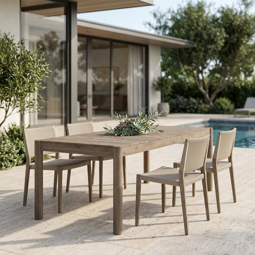 Gray Outdoor Teak Wood Dining Table with Spacious Surface. Picture 3
