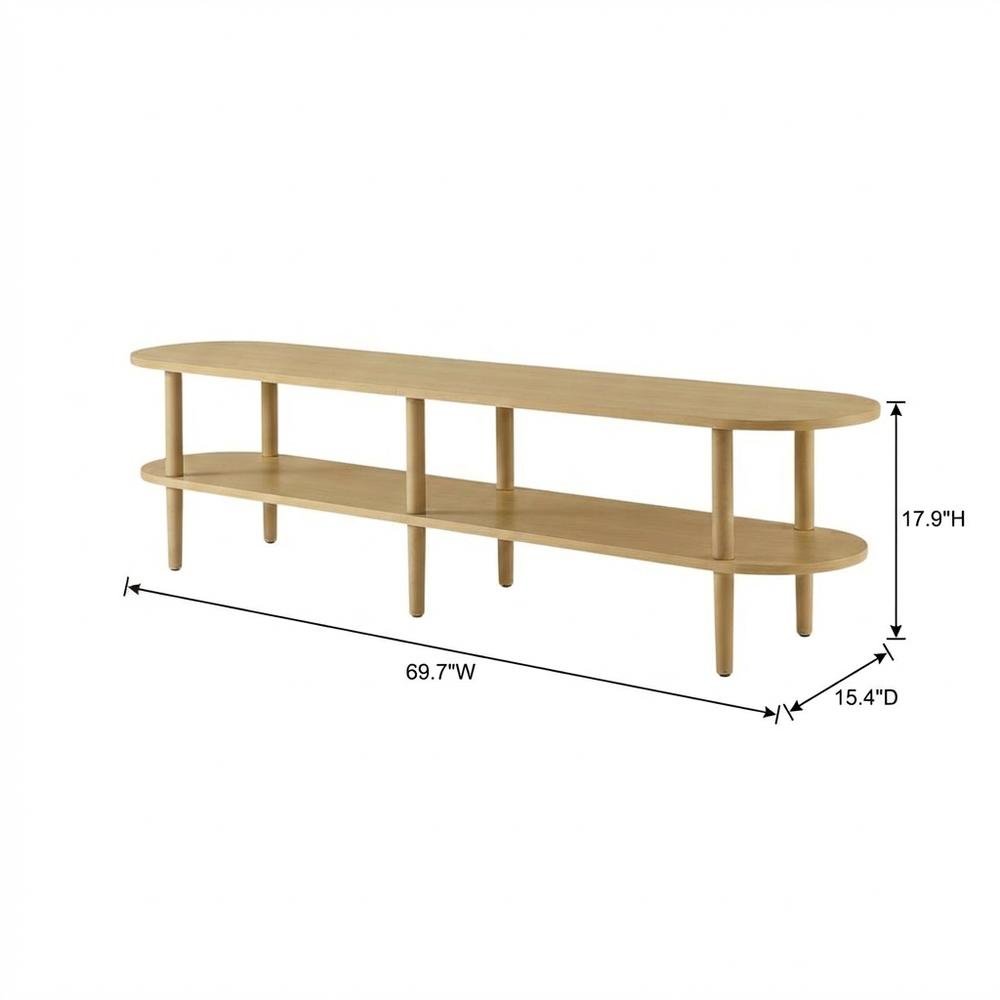 Brown wood TV stand with solid mango construction and oval design. Picture 7