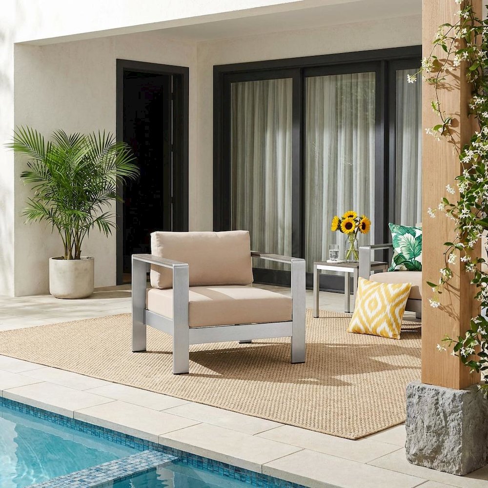 Outdoor Aluminum Armchair For Patio Lounge With Armrests. Picture 2