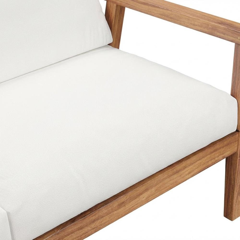 Outdoor Patio Teak Wood 2-Seater Loveseat With Armrest And Backrest. Picture 5
