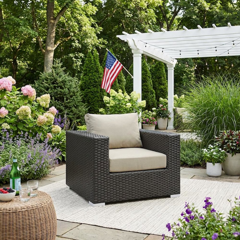 Outdoor Patio Armchair With Cushioned Backrest And Armrests. Picture 3