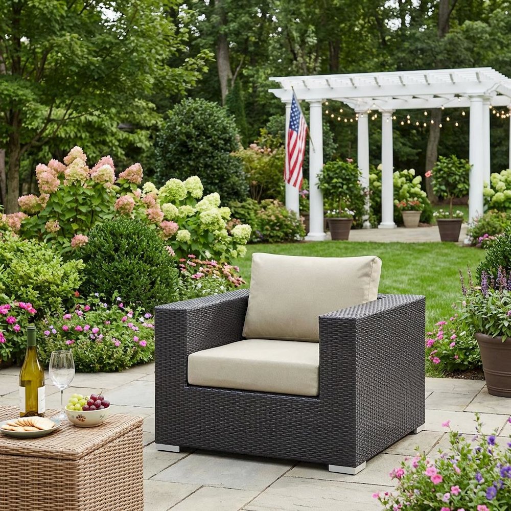 Outdoor Patio Armchair With Cushions And Armrests For Garden Lounge. Picture 3