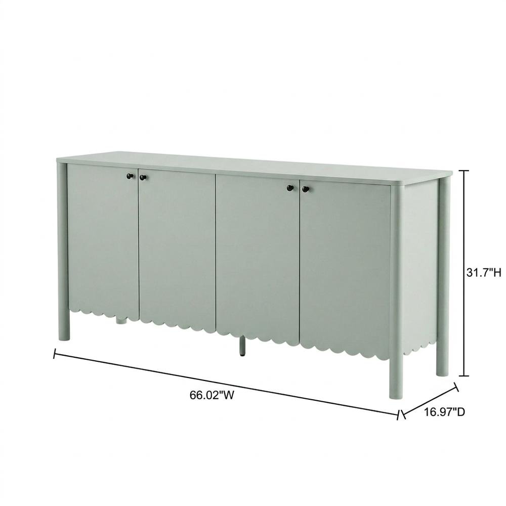 Wooden Scalloped 4-Door Sideboard Buffet Cabinet with Storage, Sage. Picture 4