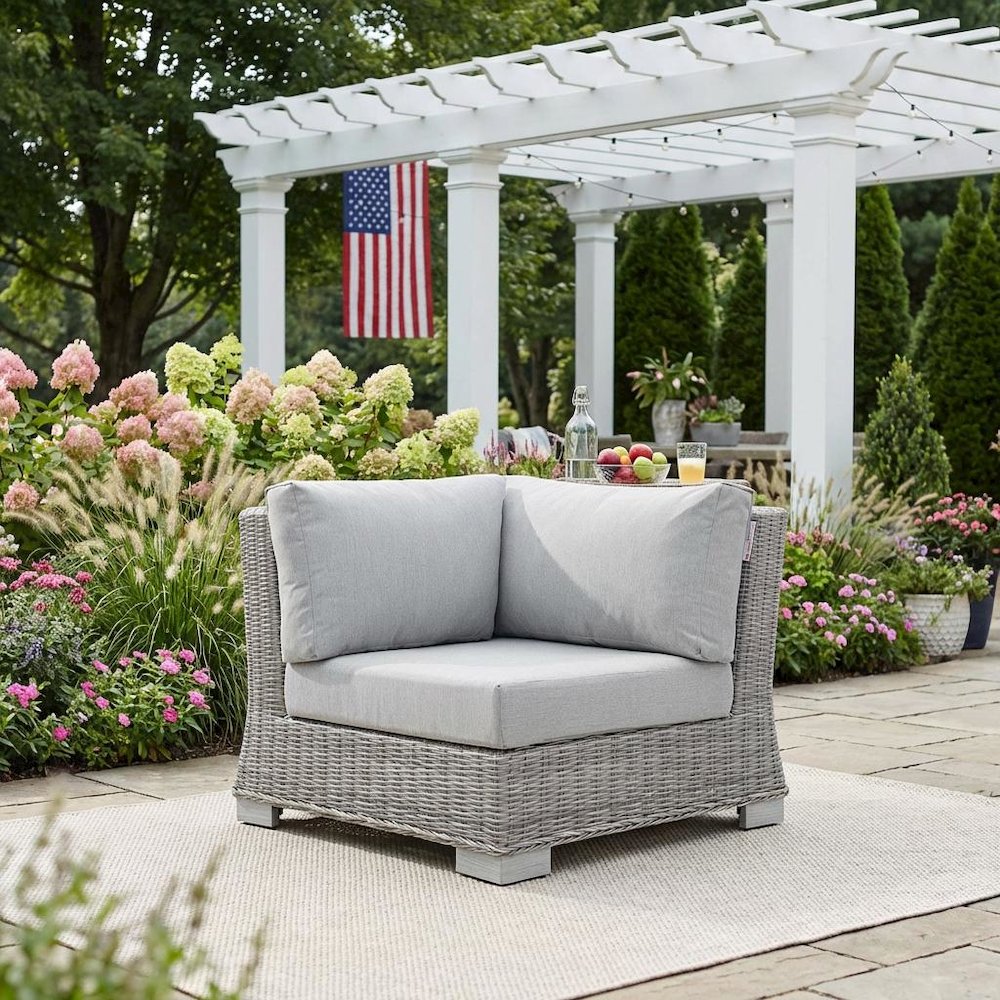 Outdoor Lounge Corner Chair With Cushioned Seat In Rattan Wicker Style. Picture 3