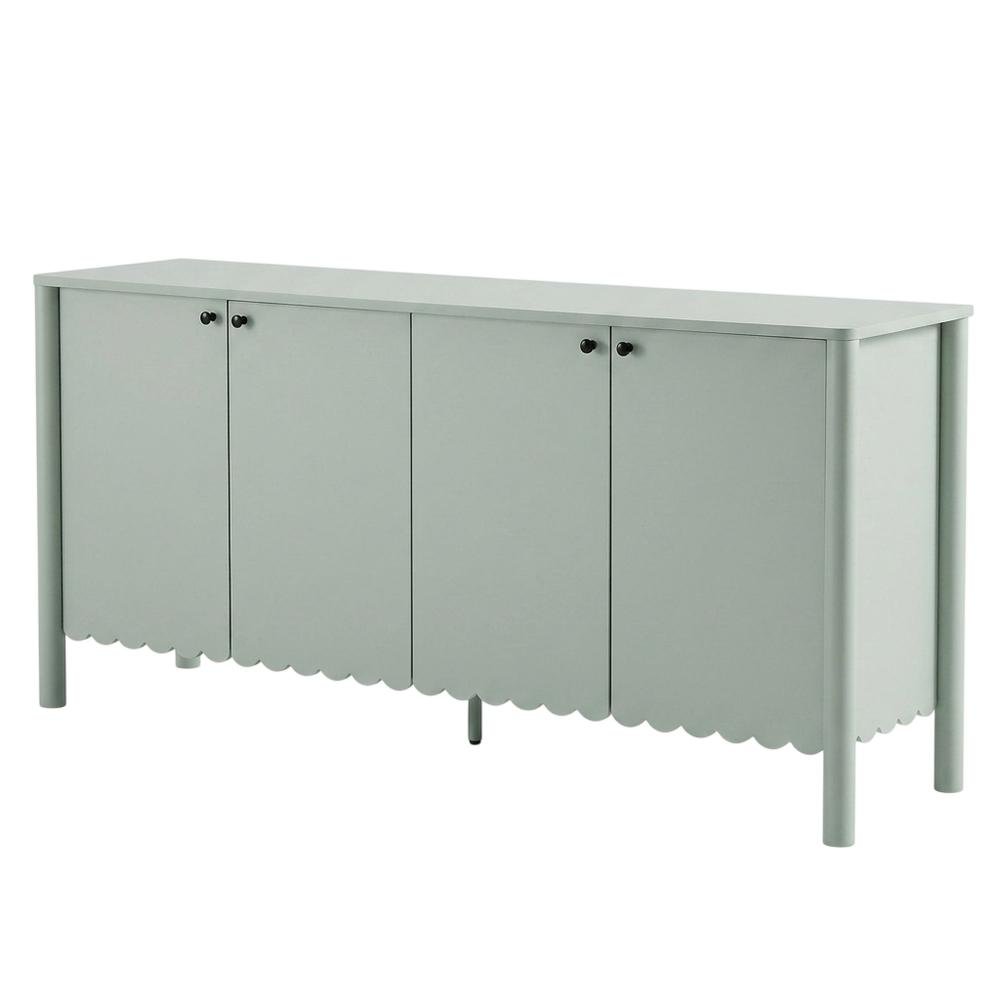 Wooden Scalloped 4-Door Sideboard Buffet Cabinet with Storage, Sage. Picture 5