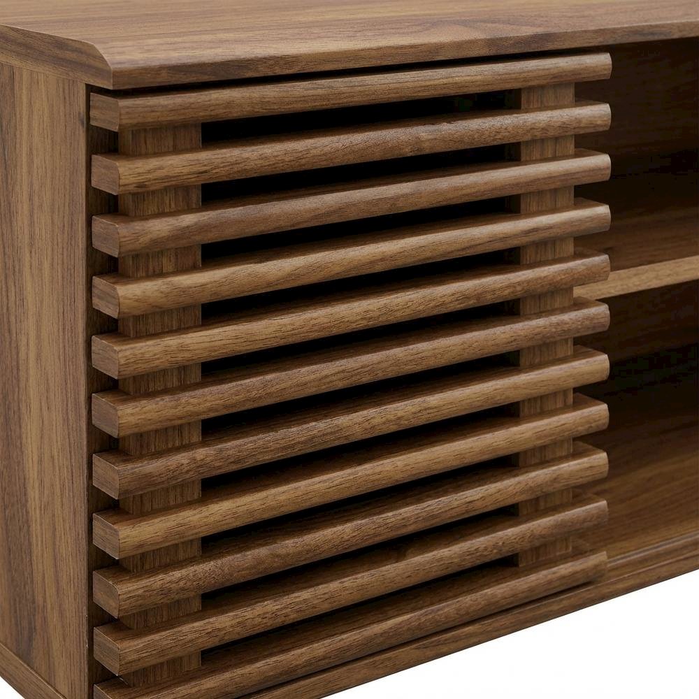 Wooden brown wall-mount TV console with sleek design and sturdy build. Picture 5