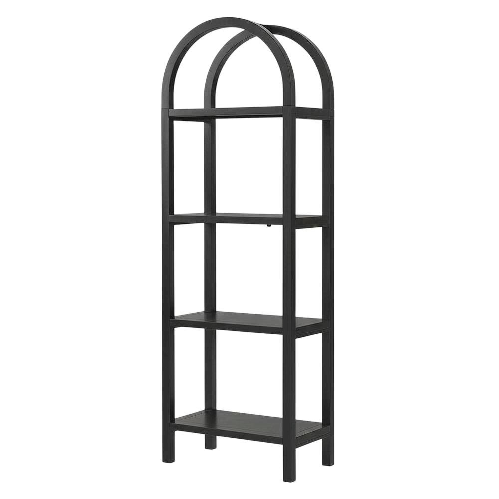 Black Narrow Arched Bookshelf, Elevated Shelves, Engineered Wood Construction. Picture 1