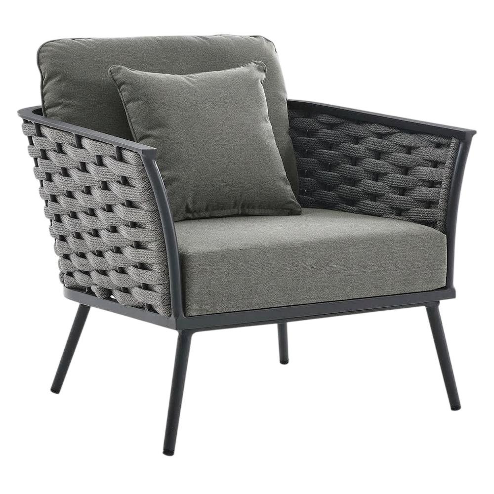 Outdoor Patio Aluminum Armchair With Cushioned Seat And Armrests. Picture 1