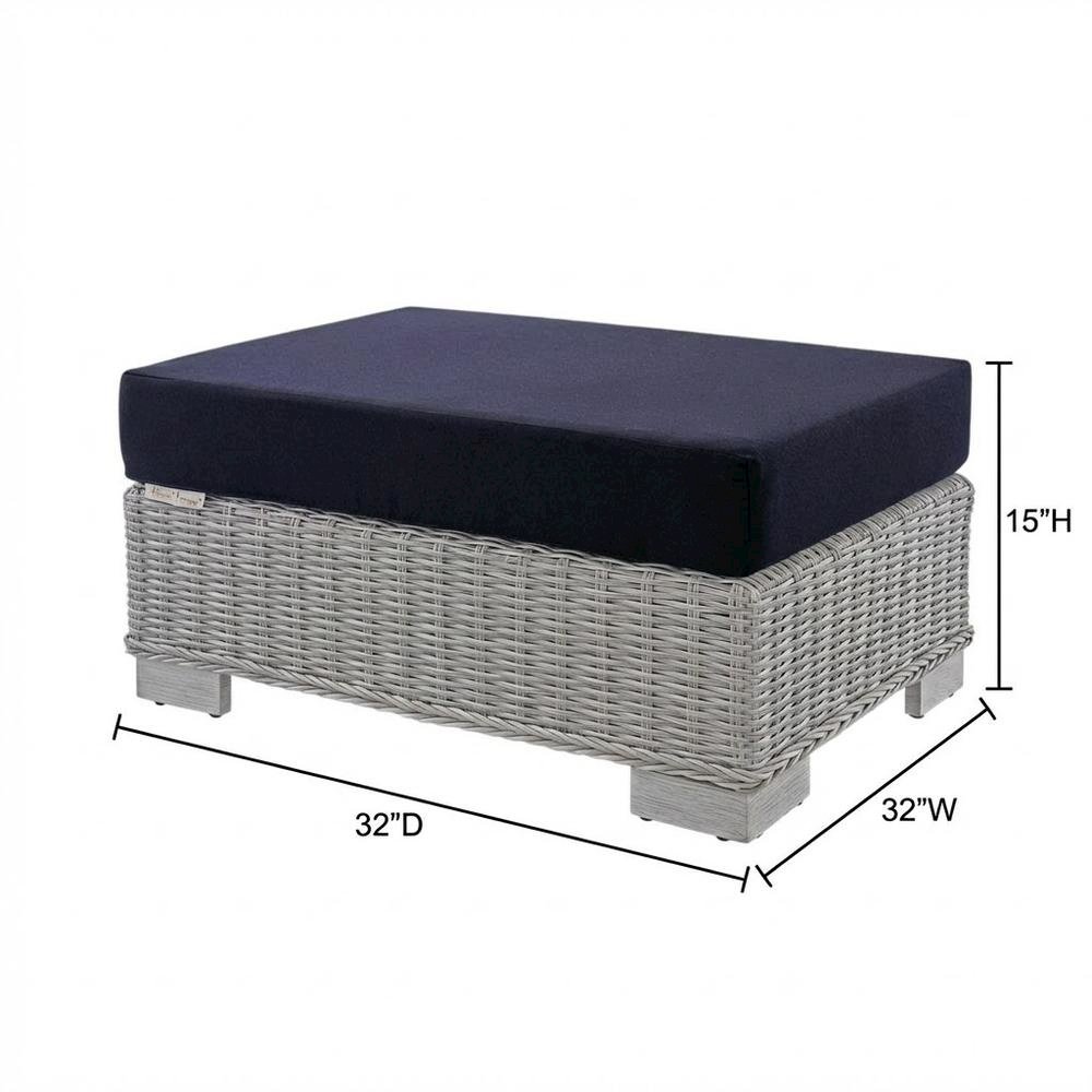 Outdoor Patio Wicker Rattan Ottoman With Cushioned Top And Sturdy Frame. Picture 7